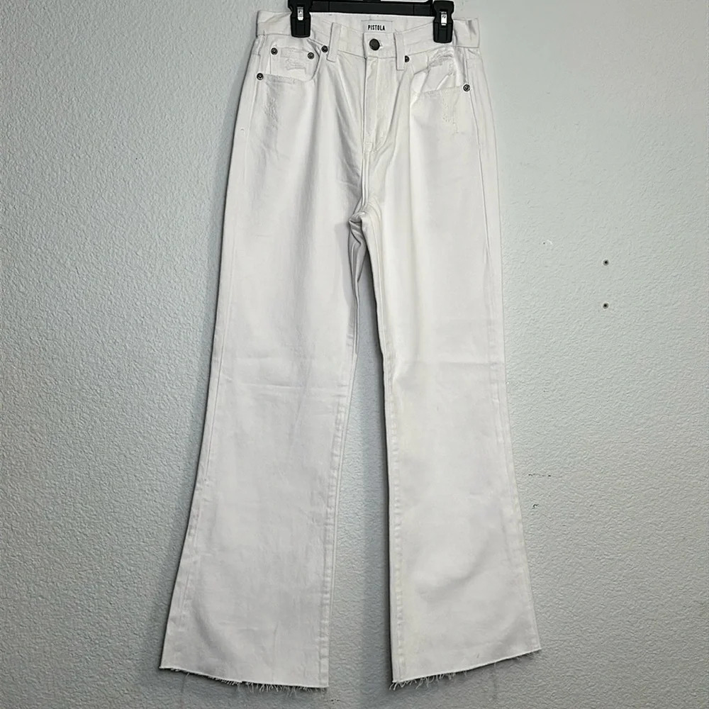Pistola Stevie Denim‎ Jeans White High Rise Cut Off Flare Womens Size 24 READ